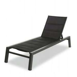 Leżak Ogrodowy Aluminiowy Regulowany 198 cm Textilene Czarny 120 kg Premium