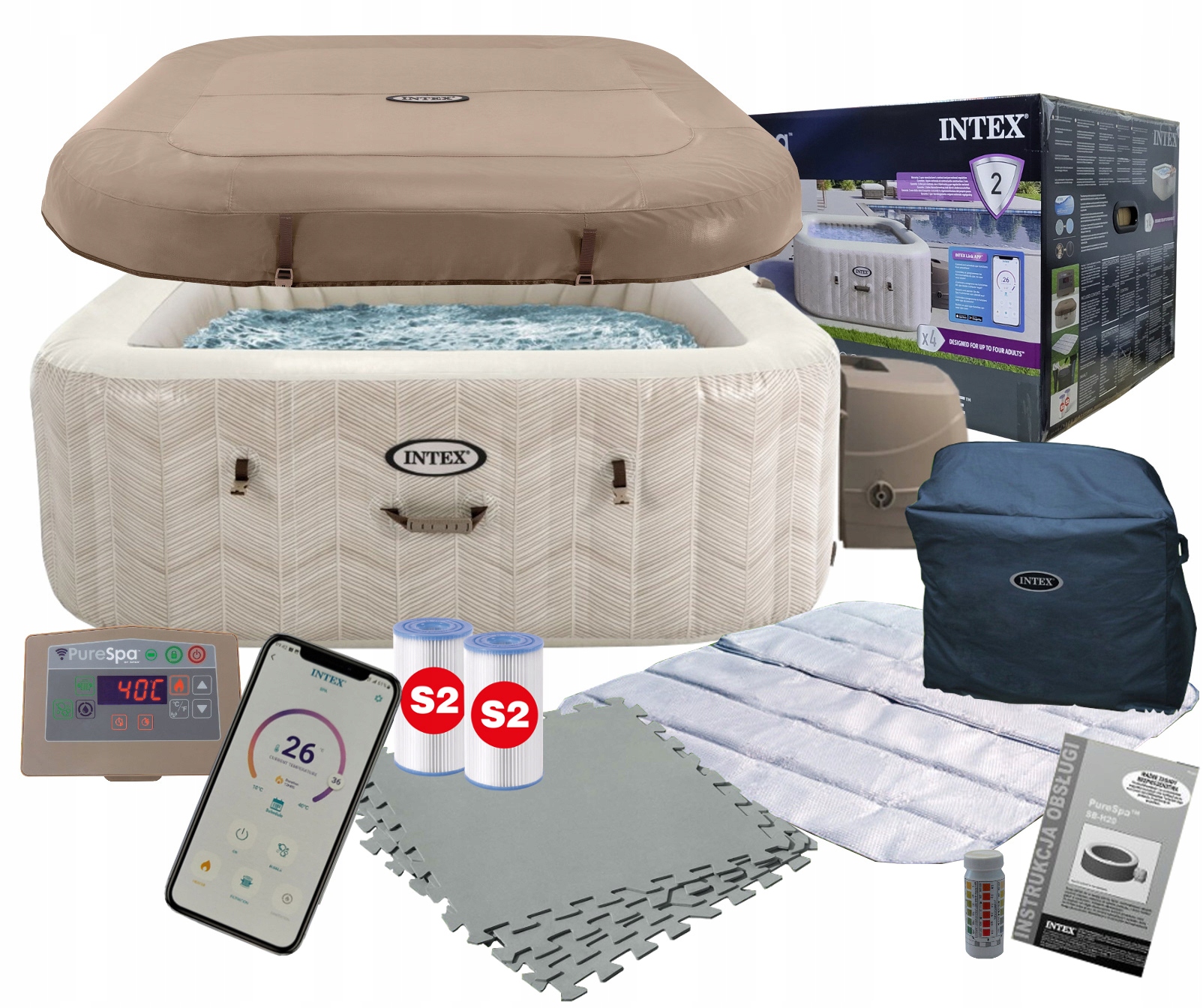 INTEX 28472 SPA 6 osób 196x196x71cm Wi-Fi Pompa Generator chloru Mata