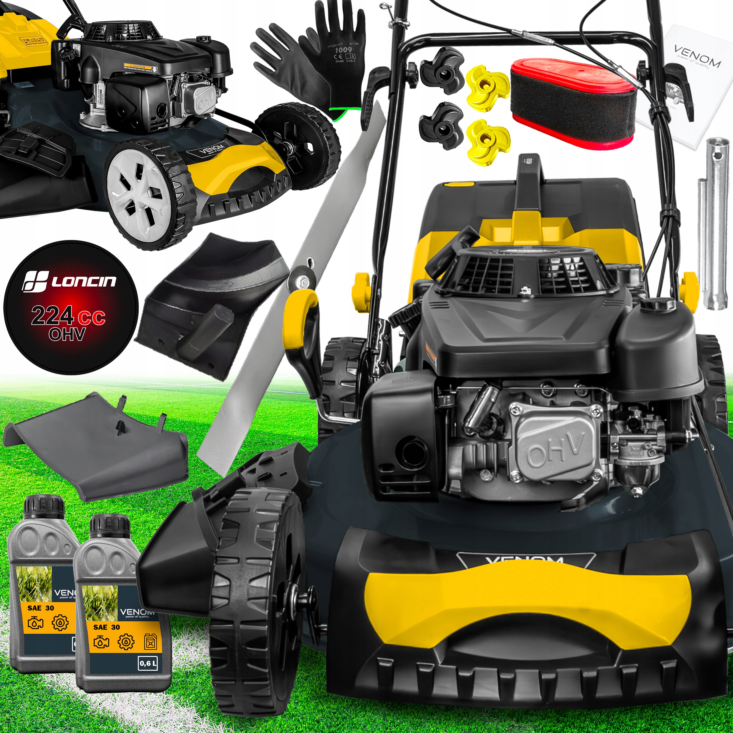 MOCNA KOSIARKA SPALINOWA VENOM 9w1 NAPĘD SILNIK LONCIN 224cc DUŻA 56cm Olej