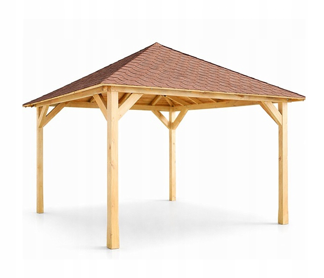 Altana ogrodowa Merida 354 x 354 cm drewniana impregnowana deski na dachu